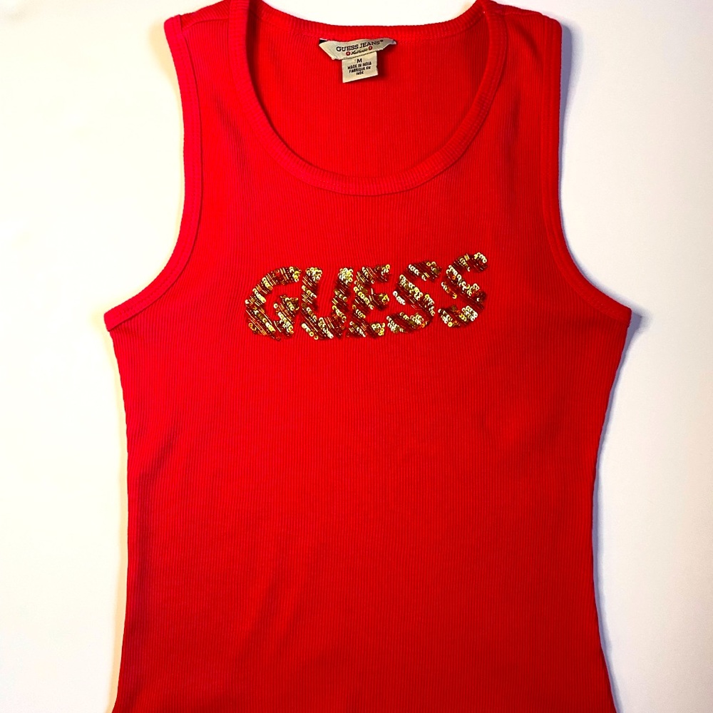 GUESS JEANS Fuchsia Tank with Gold Lettered Beading
